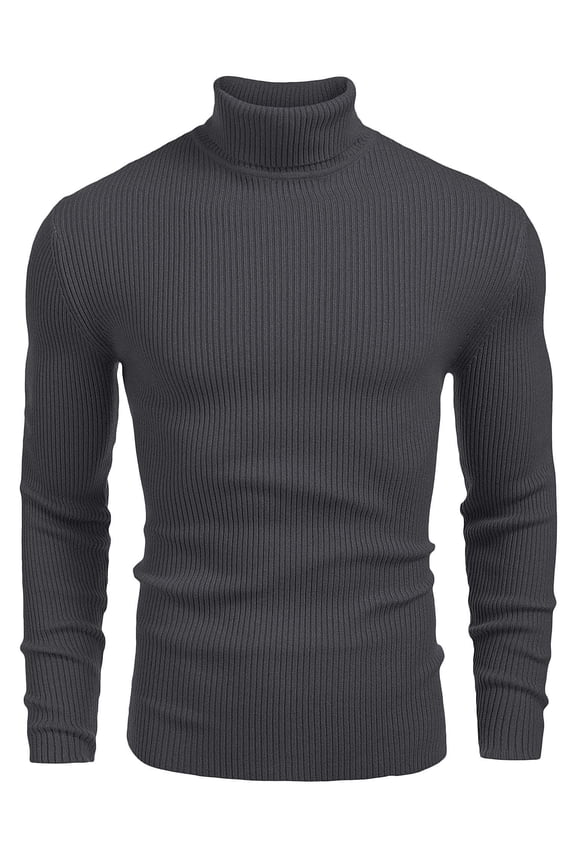 Mens Ribbed Slim Fit Knitted Pullover Casual Turtleneck Sweater