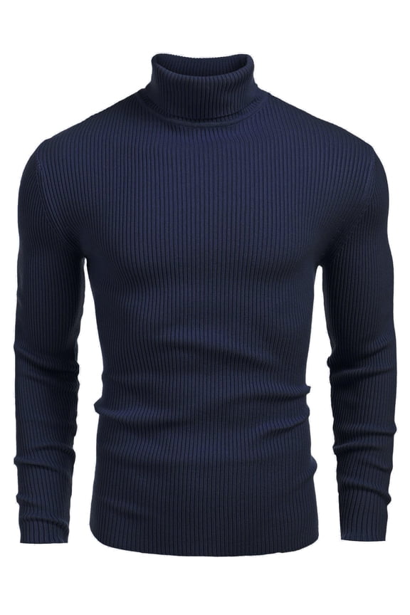 Mens Ribbed Slim Fit Knitted Pullover Casual Turtleneck Sweater