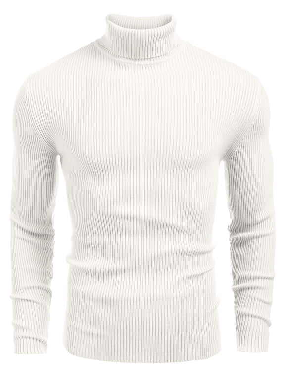 Mens Ribbed Slim Fit Knitted Pullover Casual Turtleneck Sweater