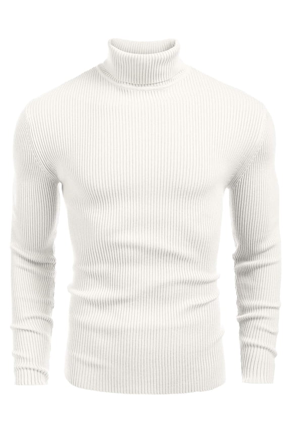 Mens Ribbed Slim Fit Knitted Pullover Casual Turtleneck Sweater