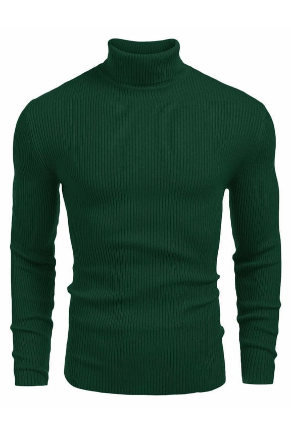 Mens Ribbed Slim Fit Knitted Pullover Casual Turtleneck Sweater