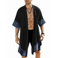thumbnail image 1 of COOFANDY Men's Cardigan Lightweight Cotton Sweater Kimono Style Cloak Open Front Cape,Black,, 1 of 6