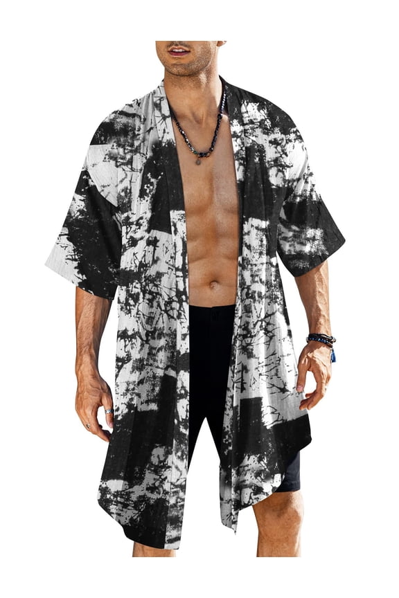 Men's Long Cardigan Cotton Kimono Robe Lightweight Casual Beach Drape Cape