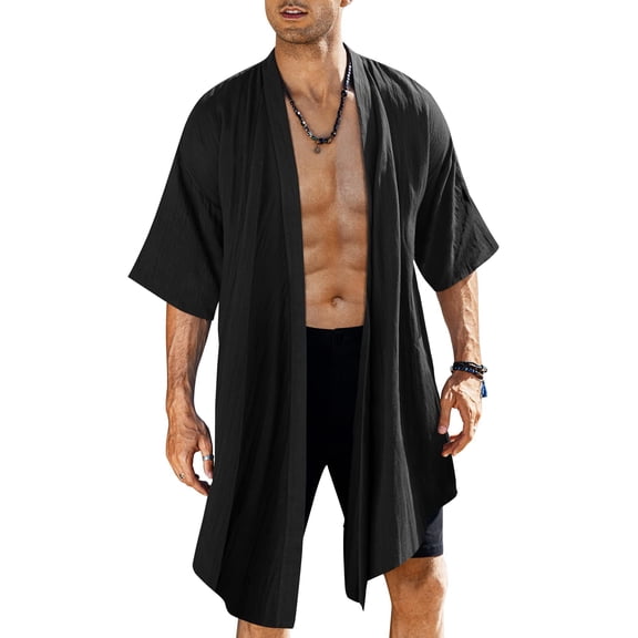 COOFANDY Mens Long Cardigan Cotton Kimono Robe Lightweight Casual Beach Drape Cape Apparel