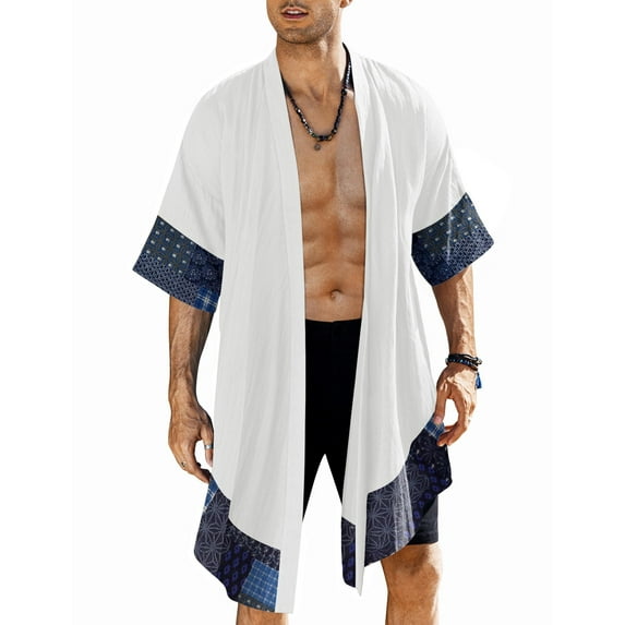 COOFANDY Men's Long Cardigan Cotton Kimono Robe Lightweight Casual Beach Drape Cape