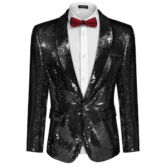 Coofandy Shiny Sequins Suit Jacket Blazer One Button Tuxedo For Party