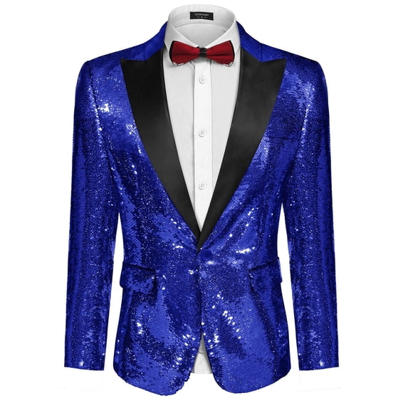 COOFANDY Men Glitter Sequin Blazer Jacket Slim Fit One Button Tuxedo with Pocket