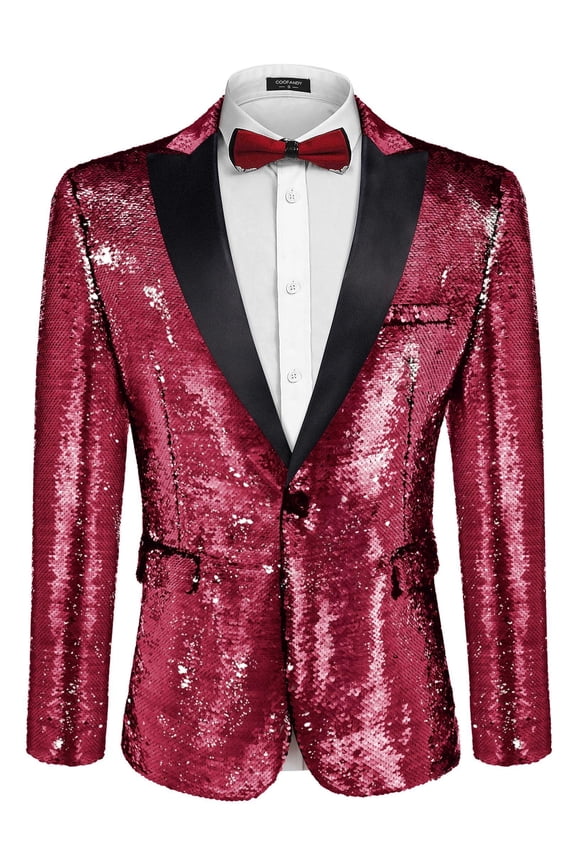 Men's Sequin Dress Coat Shiny Slim Fit Blazer Luxury Big and Tall Tux