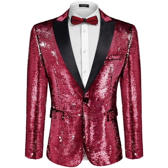 COOFANDY Mens Sequin Suit Jacket Tuxedo Tails Shiny Blazer One Button Sport Coat