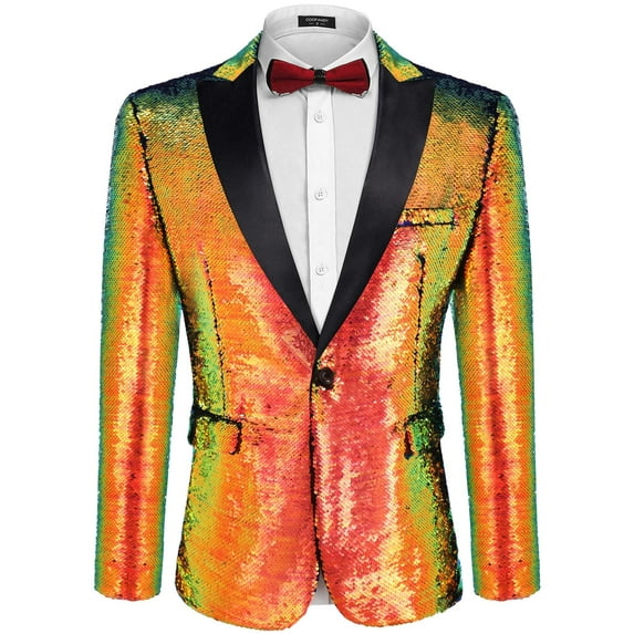 COOFANDY Men Shiny Sequins Suit Jacket Dress Sport Coat Banquet Prom Disco Party