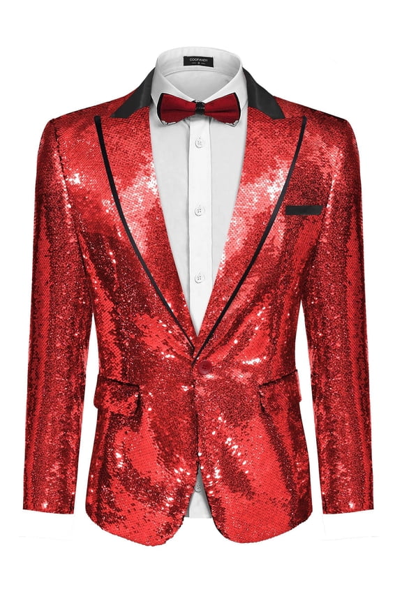 Mens Sequin Suit Jacket Tuxedo Tails Shiny Blazer One Button Sport Coat