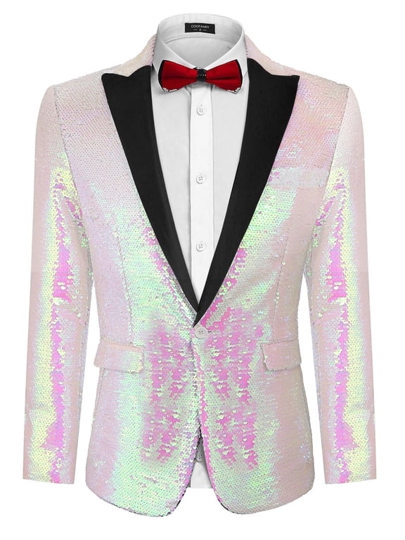 Shiny Sequins Suit Jacket Blazer One Button Tuxedo for Party