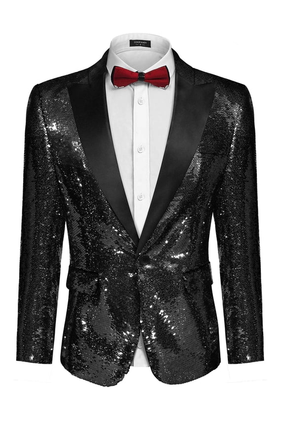 Men Shiny Sequins Suit Jacket Dress Sport Coat Banquet Prom Disco Party
