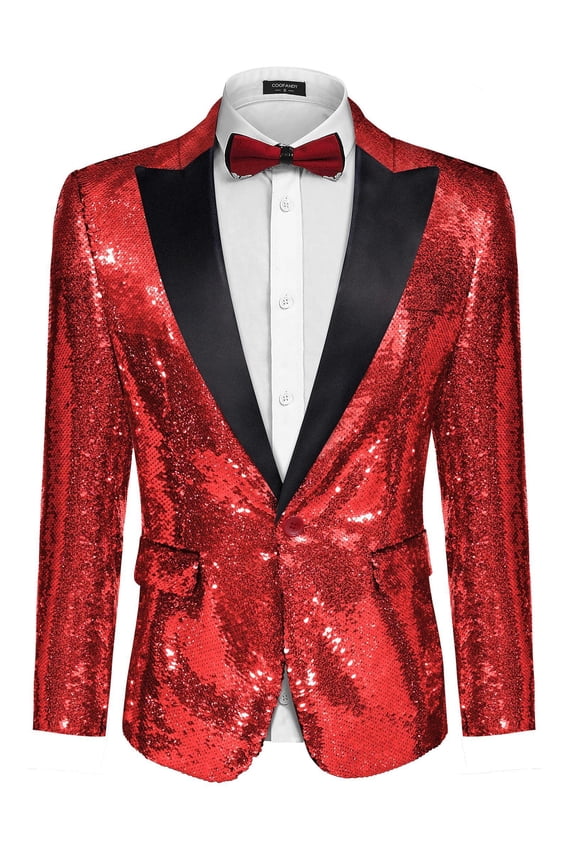 Shiny Sequins Suit Jacket Blazer One Button Tuxedo For Party