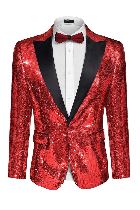 Shiny Sequins Suit Jacket Blazer One Button Tuxedo For Party