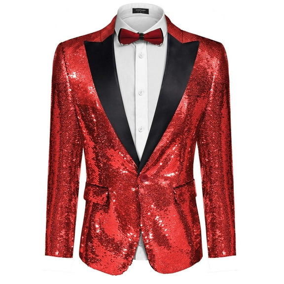 COOFANDY Shiny Sequins Suit Jacket Blazer One Button Tuxedo For Party