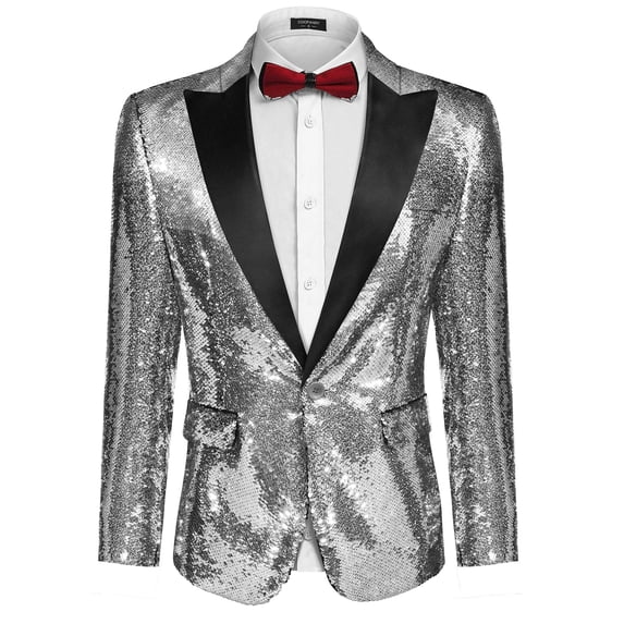 COOFANDY Men Sequin Blazer Jacket Slim Fit One Button Sport Coat Tuxedo with Pocket