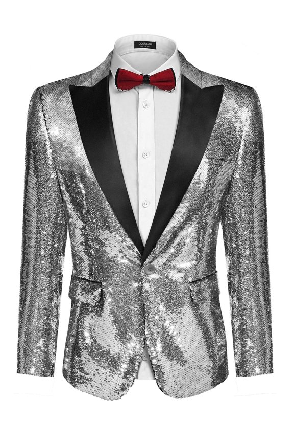 Shiny Sequins Suit Jacket Blazer One Button Tuxedo for Party