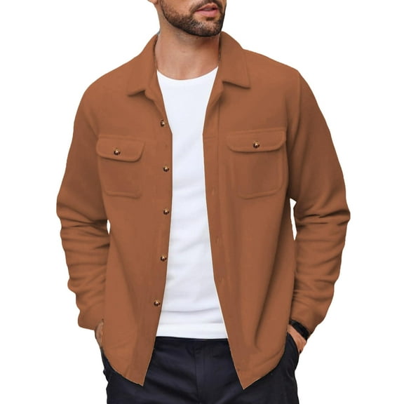 COOFANDY Men's Polar Fleece Shacket Long Sleeve Casual Button Down Shirt Jacket with Pockets
