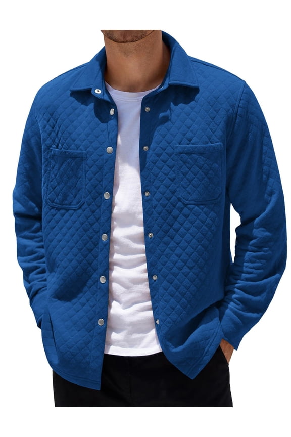 Mens Fall Shirt Long Sleeve Shacket Regular Fit Collared Jacket Casual Outerwear