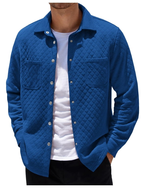 Mens Fall Shirt Long Sleeve Shacket Regular Fit Collared Jacket Casual Outerwear