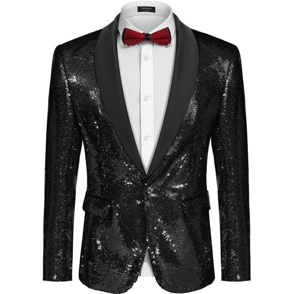 COOFANDY Men's Shiny Sequins Suit Jacket Blazer One Button Banquet Prom Tuxedo New Year Dinner Party Tuxedo Blazer