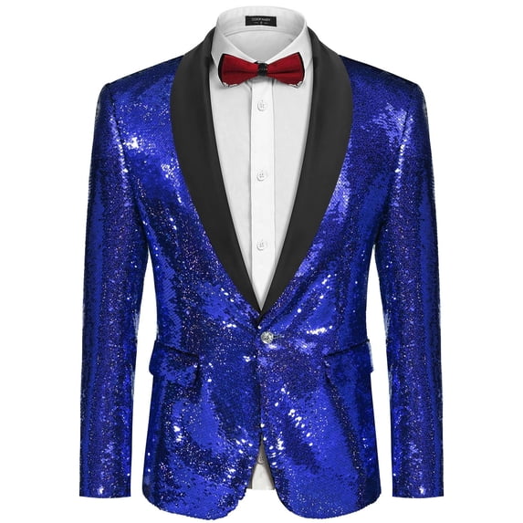 COOFANDY Men's Shiny Sequins Suit Jacket Blazer One Button Banquet Prom Tuxedo New Year Dinner Party Tuxedo Blazer
