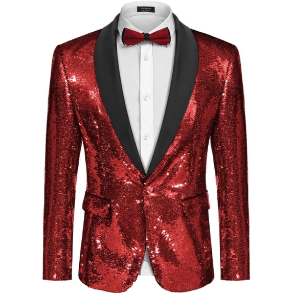 COOFANDY Men's Shiny Sequins Suit Jacket Blazer One Button Banquet Prom Tuxedo New Year Dinner Party Tuxedo Blazer