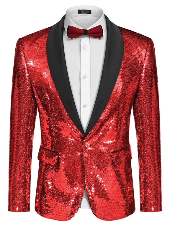Men's Shiny Sequins Suit Jacket Blazer One Button Banquet Prom Tuxedo New Year Dinner Party Tuxedo Blazer