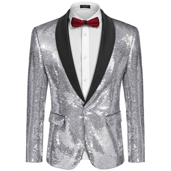 COOFANDY Men's Shiny Sequins Suit Jacket Blazer One Button Banquet Prom Tuxedo New Year Dinner Party Tuxedo Blazer