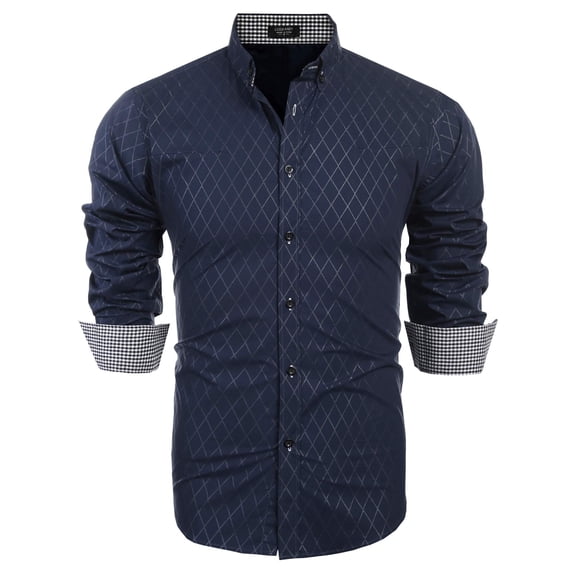 COOFANDY Mens Shirt Slim Fit Dress Wrinkle Free Business Plaid Button Down Collar