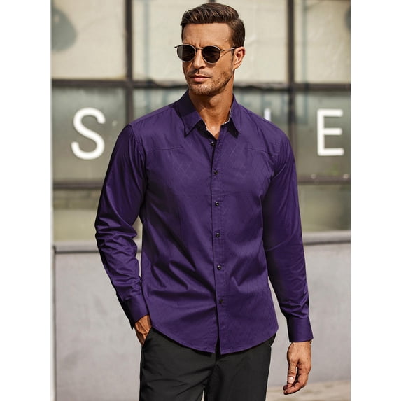 COOFANDY Mens Shirt Slim Fit Dress Wrinkle Free Business Plaid Button Down Collar