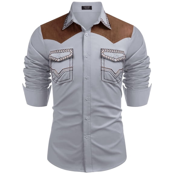 COOFANDY Mens Shirt Western Cowboy Embroidered Long Sleeve Slim Fit Casual Cotton Button Down Hippie with Pockets
