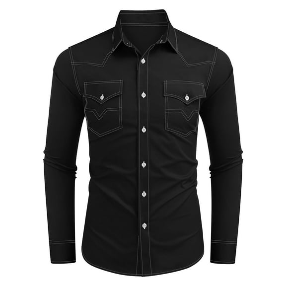 COOFANDY Mens Shirt Western Dress Long Sleeve Casual Cotton Button Down Denim Work Shirt Black M