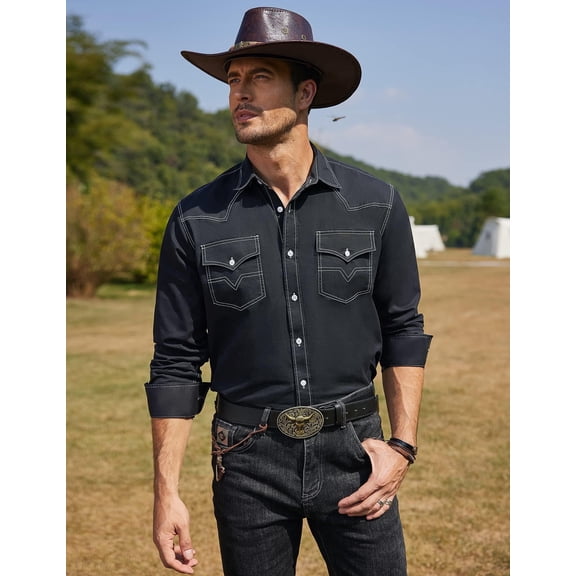 COOFANDY Mens Shirt Western Slim Fit Embroidered Cowboy Casual Button Down Hippie Shirt with Pockets