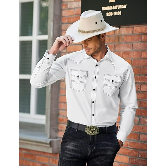 COOFANDY Men's Western Cowboy Shirts Long Sleeve Cotton Casual Button Down Work Shirt with Pockets