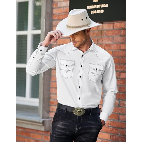 COOFANDY Mens Cowboy Western Shirt Button Up Vintage Rodeo Shirt with Pockets