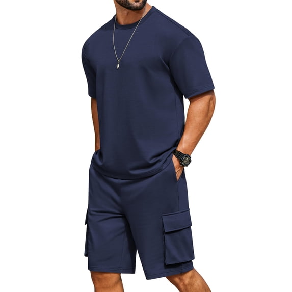 COOFANDY Mens Short Sets 2 Piece Outfits Summer Casual T Shirts and Shorts Set with Cargo Pockets Athletic Tracksuit