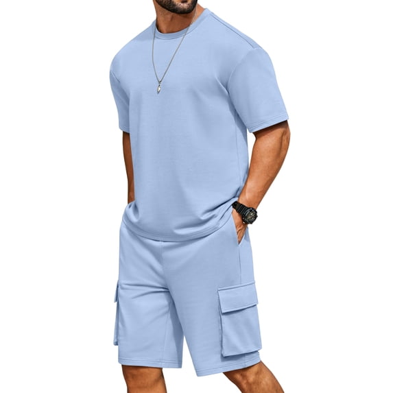 COOFANDY Mens Short Sets 2 Piece Outfits Summer Casual T Shirts and Shorts Set with Cargo Pockets Athletic Tracksuit