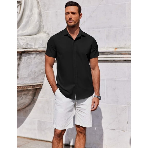COOFANDY Mens Short Sleeve Button Down Casual Shirts Summer Untucked Business Casual Dress Shirt