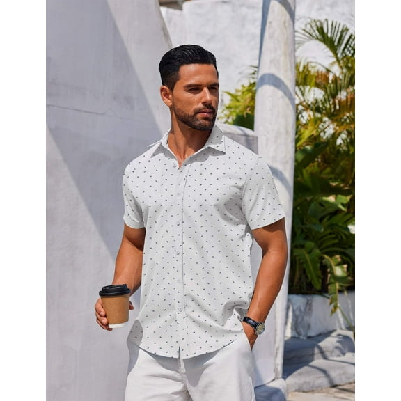 COOFANDY Men's Polka Dot Print Shirt Novelty Shirt for Men Buuton Down Shirt Short Sleeve