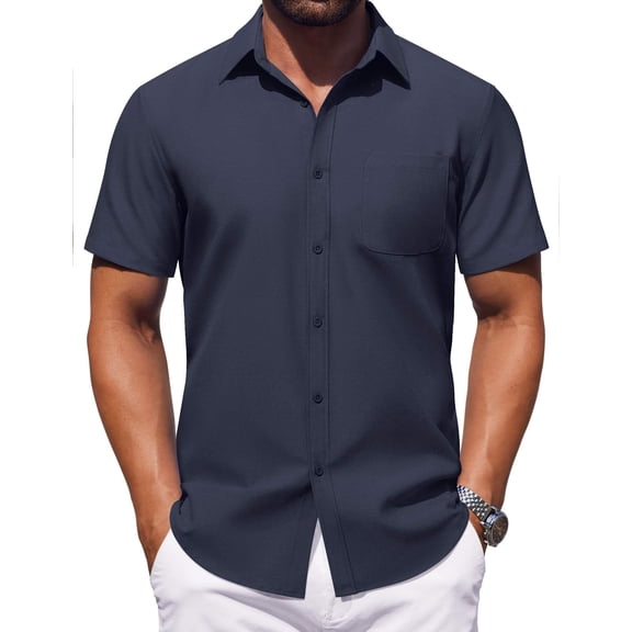 COOFANDY Mens Short Sleeve Dress Shirts Summer Button Down Shirt Lightweight Business Casual Shirts