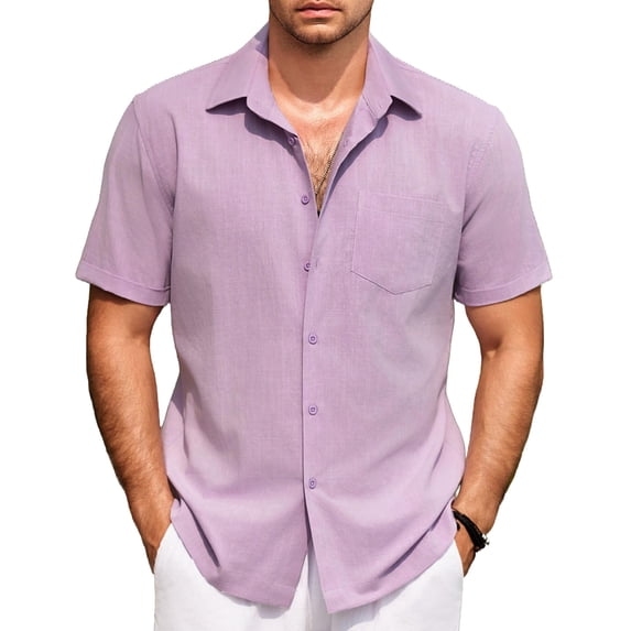 COOFANDY Mens Short Sleeve Button Down Shirts Casual Cotton Beach Summer Linen Textured Shirts?