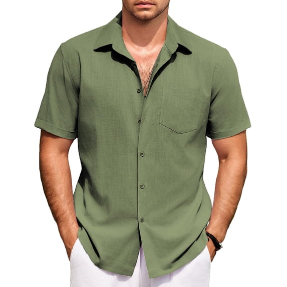 COOFANDY Mens Short Sleeve Button Down Shirts Casual Cotton Beach Summer Linen Textured Shirts?