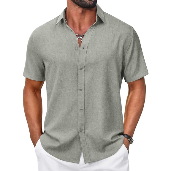 COOFANDY Mens Short Sleeve Button Down Shirts Casual Summer Shirts Linen Beach Clothes for Men