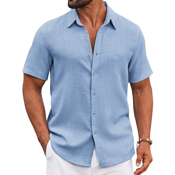 COOFANDY Mens Short Sleeve Button Down Shirts Casual Shirt for Men Linen Beach Vacation Shirts