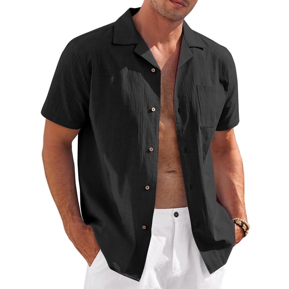 COOFANDY Mens Cotton Shirts Short Sleeve Casual Button Down Shirts Beach Wedding Shirt