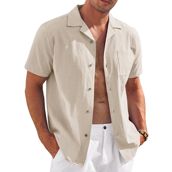 COOFANDY Mens Casual Button Down Shirts Short Sleeve Summer Cruise Hawaiian Linen Shirts