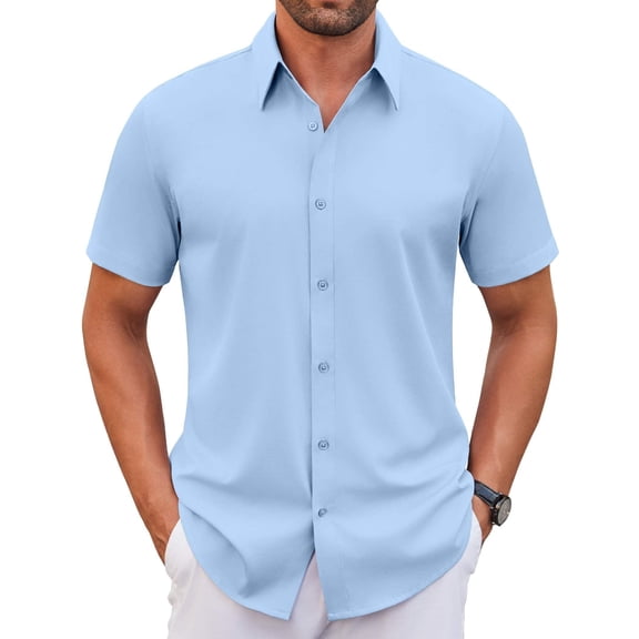 COOFANDY Mens Short Sleeve Button Down Shirt No Iron Casual Dress Shirt Summer Beach Shirt for Men