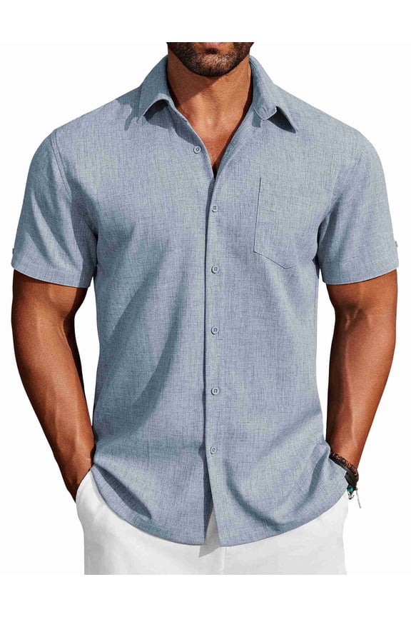 Mens Short Sleeve Button Down Shirts Summer Family Beach Outfits Dark Grey Navy Blue XXL